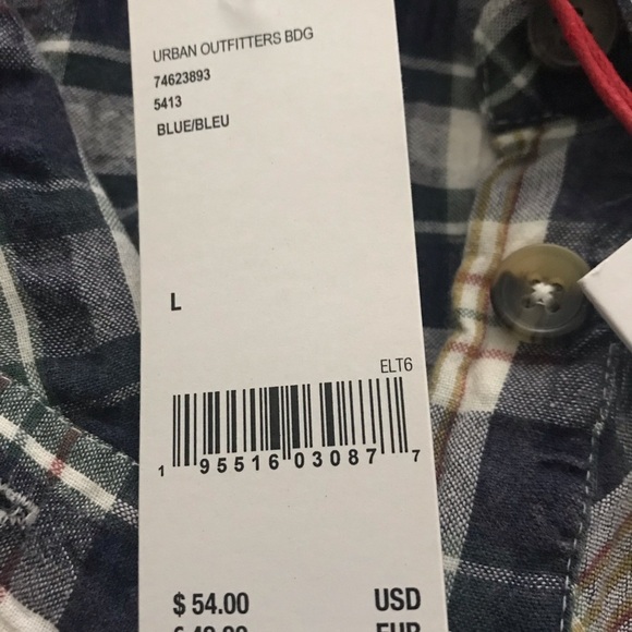 BDG URBAN OUTFITTERS Women’s Addison Check Button-Up Plaid Navy White Shirt L - Picture 12 of 15